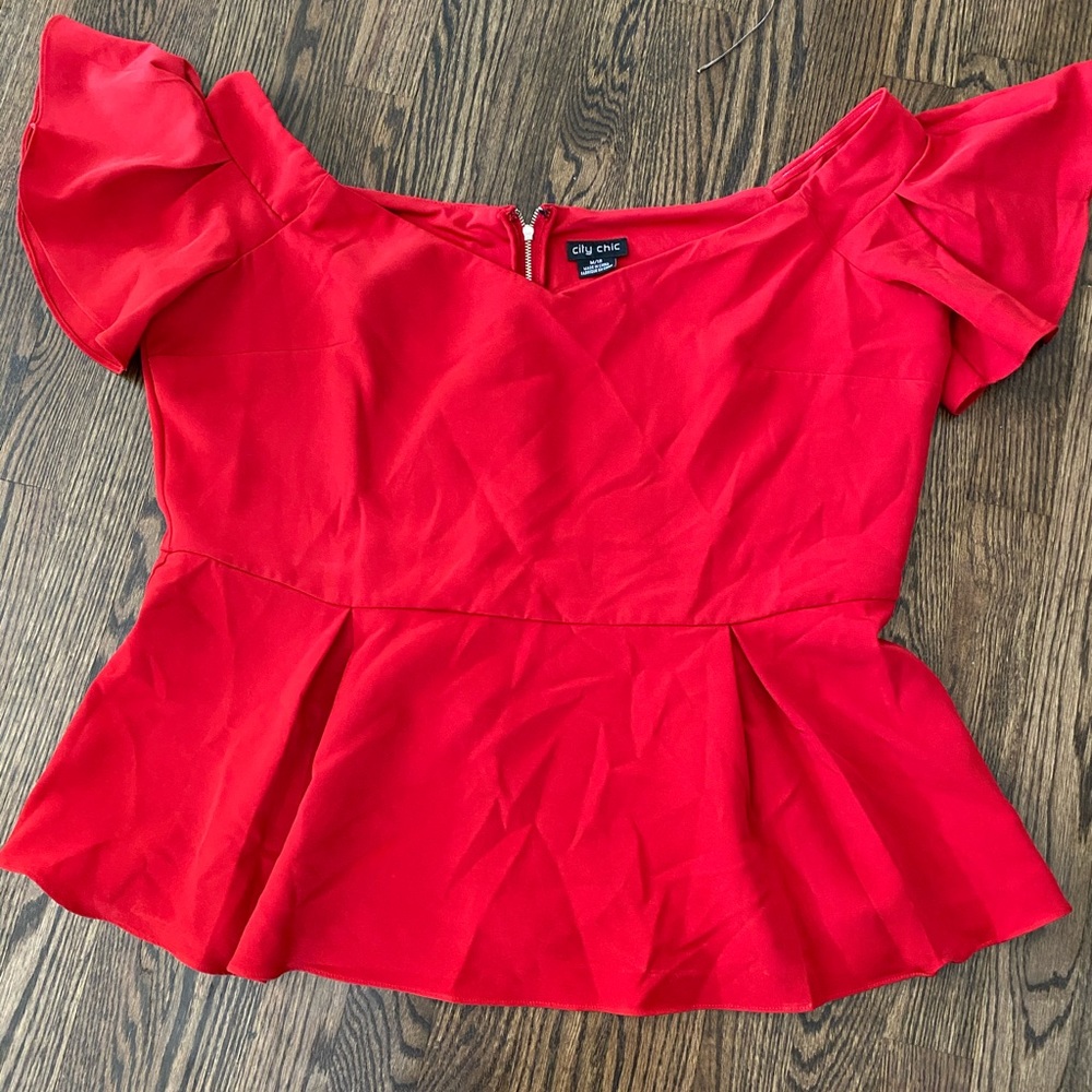 City Chic - red off shoulder peplum top